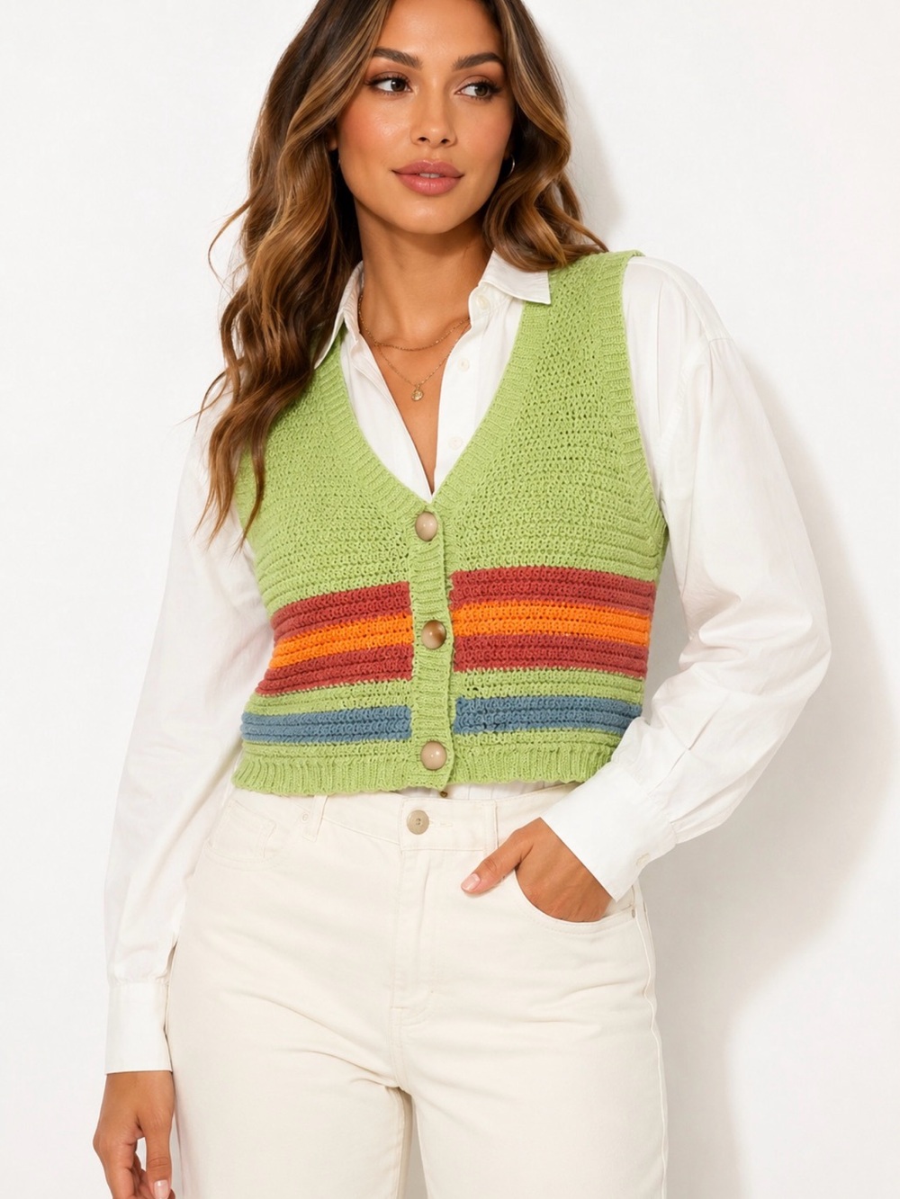 BDG Urban Outfitters Will Knit Striped Cropped Sweater Vest Size S